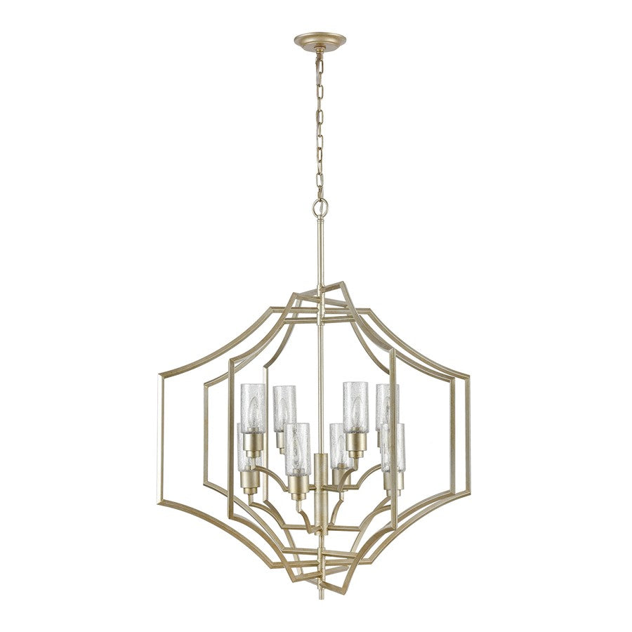 Atlas Lighting Cheswick 36in 8-Light Chandelier | Transitional German Silver Metal & Clear Crackle Glass | Dining Room & Living | Model CL11123-SV