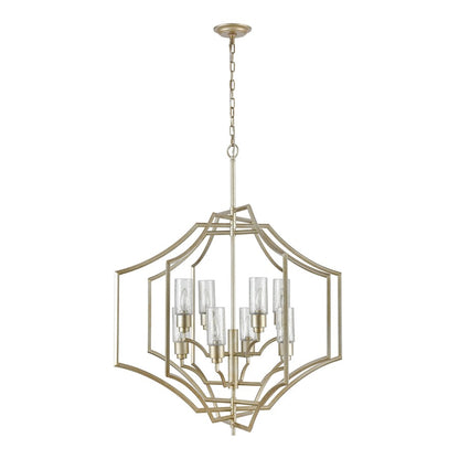 Atlas Lighting Cheswick 36in 8-Light Chandelier | Transitional German Silver Metal & Clear Crackle Glass | Dining Room & Living | Model CL11123-SV