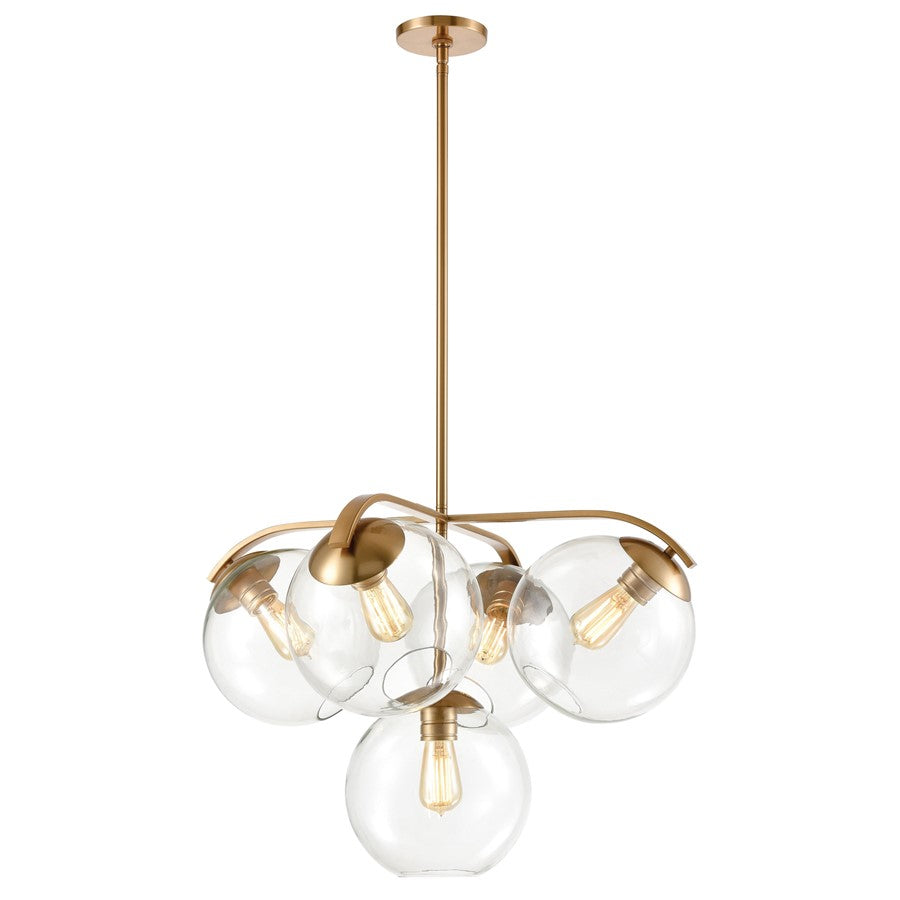 Atlas Lighting Collective 28in 5-Light Chandelier | Modern Satin Brass Metal | Dining Room & Living Room | 28 x 28 x 19 in | Model CL11128-BS