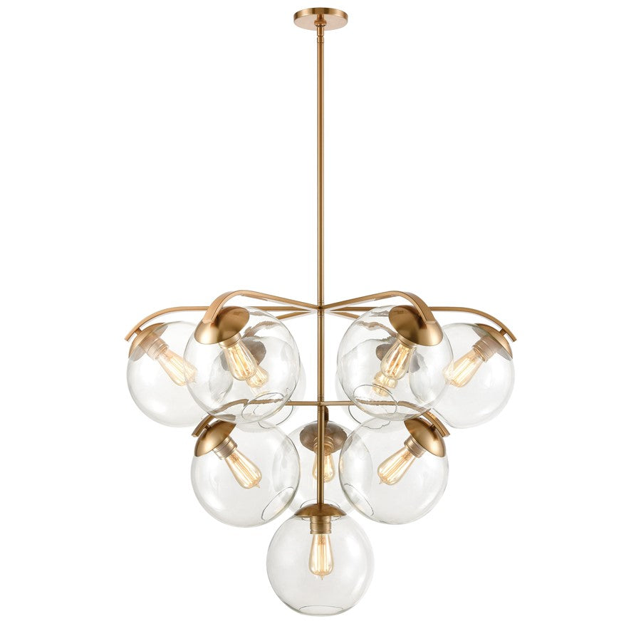Atlas Lighting Collective 36in 10-Light Chandelier | Satin Brass and Clear Glass | Dining Room & Living Room | 36 x 36 x 28 in | Model CL11129-BS