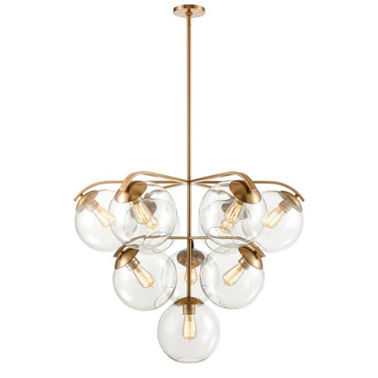 Atlas Lighting Collective 36in 10-Light Chandelier | Satin Brass and Clear Glass | Dining Room & Living Room | 36 x 36 x 28 in | Model CL11129-BS