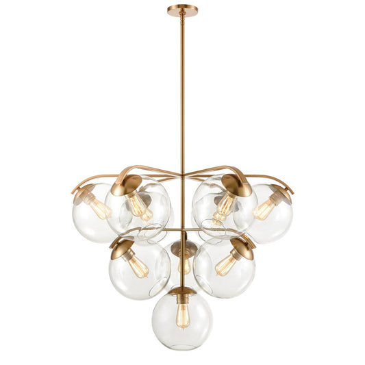Atlas Lighting Collective 36in 10-Light Chandelier | Satin Brass and Clear Glass | Dining Room & Living Room | 36 x 36 x 28 in | Model CL11129-BS