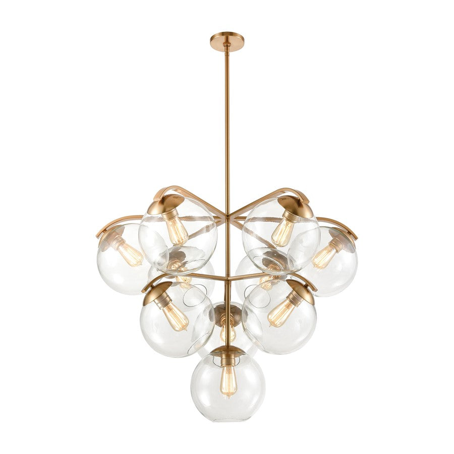 Atlas Lighting Collective 36in 10-Light Chandelier | Satin Brass and Clear Glass | Dining Room & Living Room | 36 x 36 x 28 in | Model CL11129-BS