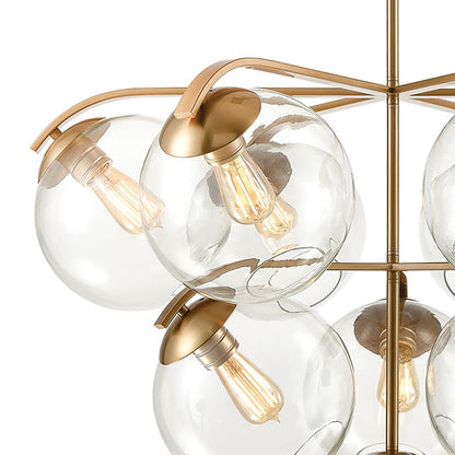 Atlas Lighting Collective 36in 10-Light Chandelier | Satin Brass and Clear Glass | Dining Room & Living Room | 36 x 36 x 28 in | Model CL11129-BS