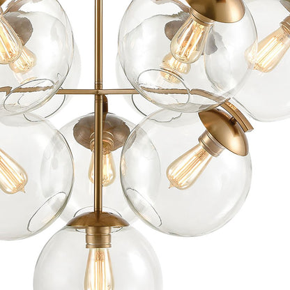 Atlas Lighting Collective 36in 10-Light Chandelier | Satin Brass and Clear Glass | Dining Room & Living Room | 36 x 36 x 28 in | Model CL11129-BS