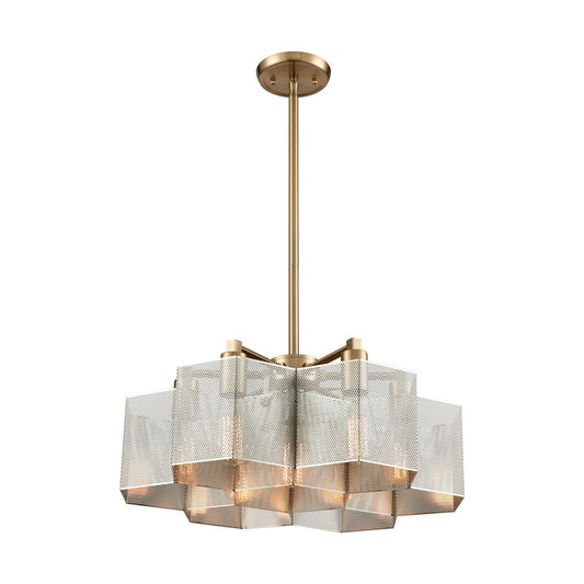Atlas Lighting Compartir 20in 7-Light Chandelier | Satin Brass and Polished Nickel | Dining Room & Kitchen Island | 20 x 20 x 9 in | Model CL11130-BS