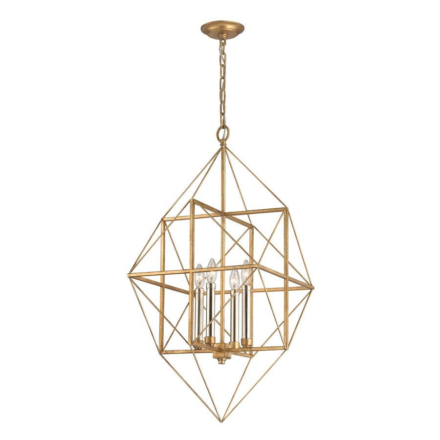 Atlas Lighting Connexions 16in 4-Light Chandelier | Gold Leaf | Dining Room & Living Room | 16 x 16 x 35 in | Model CL11132-GD