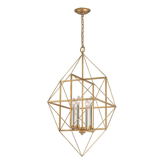Atlas Lighting Connexions 16in 4-Light Chandelier | Gold Leaf | Dining Room & Living Room | 16 x 16 x 35 in | Model CL11132-GD
