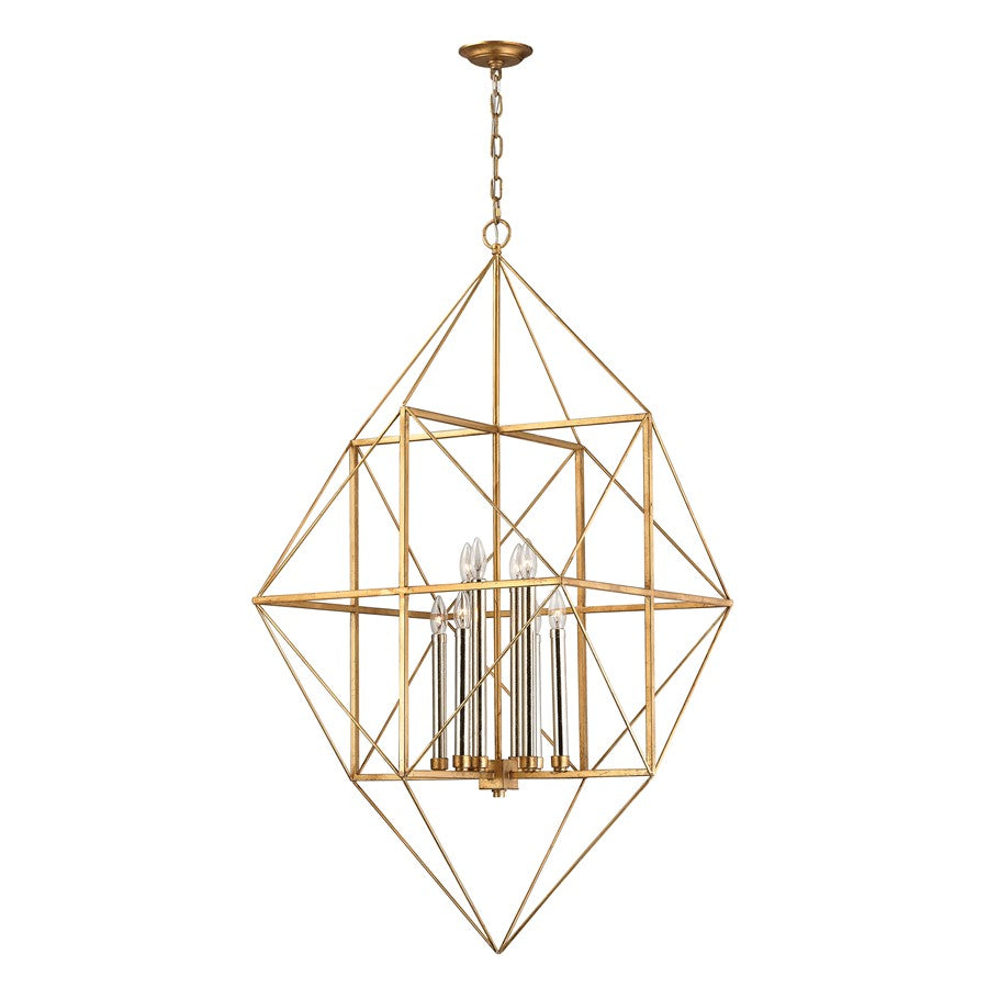 Atlas Lighting Connexions 24in 8-Light Chandelier | Modern Gold Leaf and Silver Metal | Dining Room & Living Room | 24 x 24 x 51 in | Model CL11133-GD
