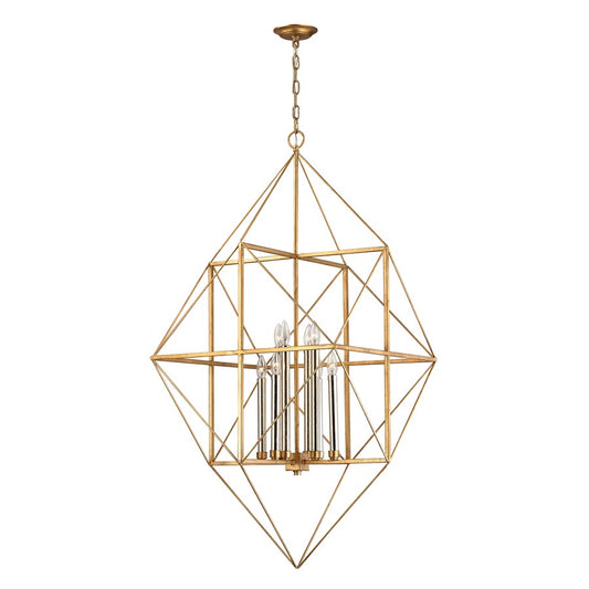 Atlas Lighting Connexions 24in 8-Light Chandelier | Modern Gold Leaf and Silver Metal | Dining Room & Living Room | 24 x 24 x 51 in | Model CL11133-GD