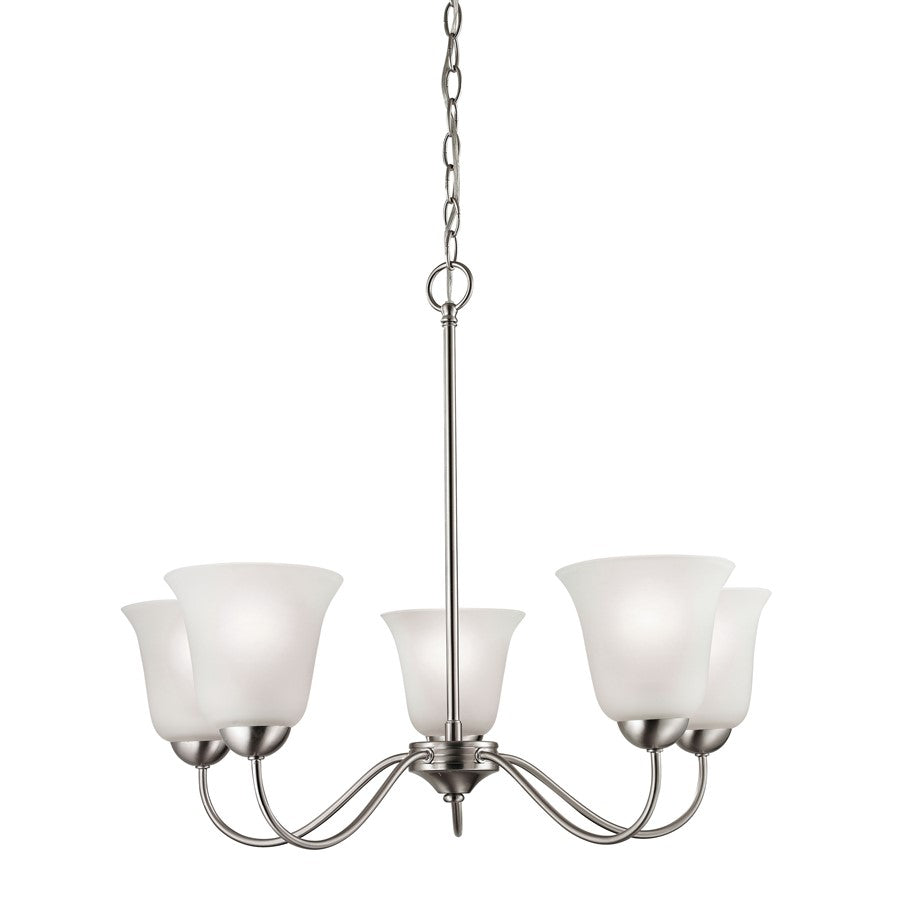 Atlas Lighting Conway 26in 5-Light Chandelier | Traditional Brushed Nickel and White Frosted Glass | Dining Room & Living Room | Model CL11135-NK
