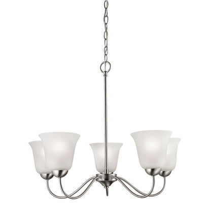 Atlas Lighting Conway 26in 5-Light Chandelier | Traditional Brushed Nickel and White Frosted Glass | Dining Room & Living Room | Model CL11135-NK