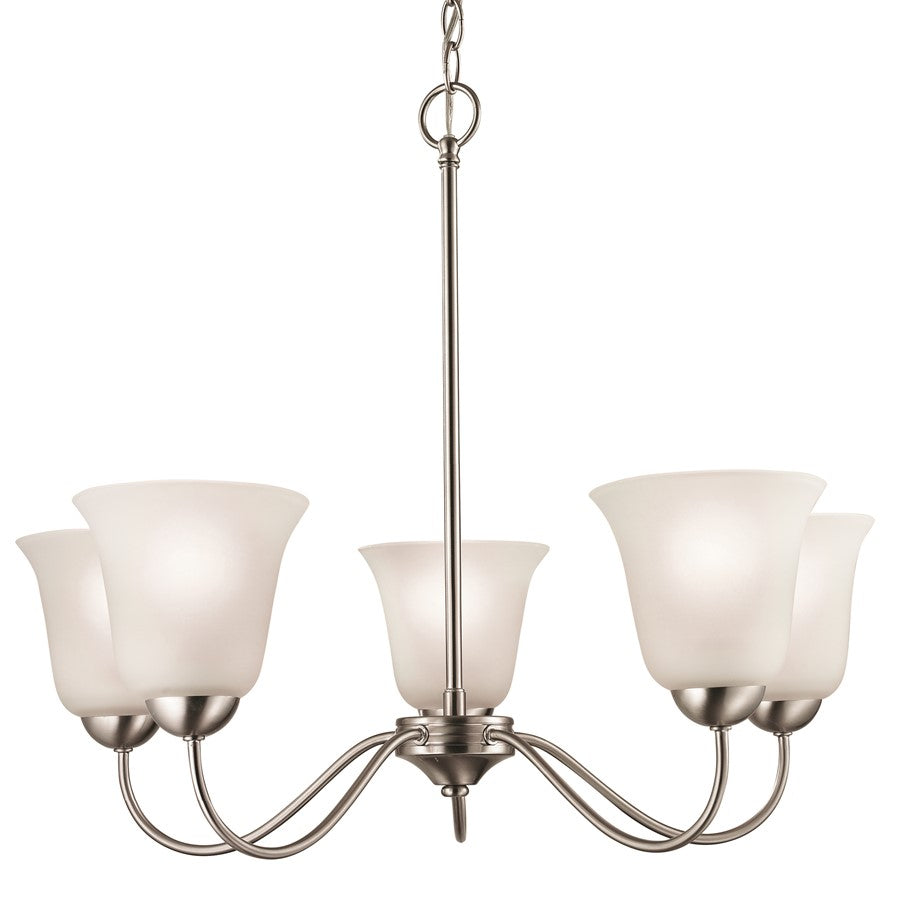 Atlas Lighting Conway 26in 5-Light Chandelier | Traditional Brushed Nickel and White Frosted Glass | Dining Room & Living Room | Model CL11135-NK