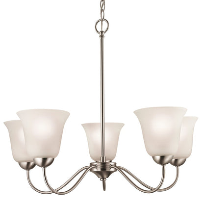 Atlas Lighting Conway 26in 5-Light Chandelier | Traditional Brushed Nickel and White Frosted Glass | Dining Room & Living Room | Model CL11135-NK