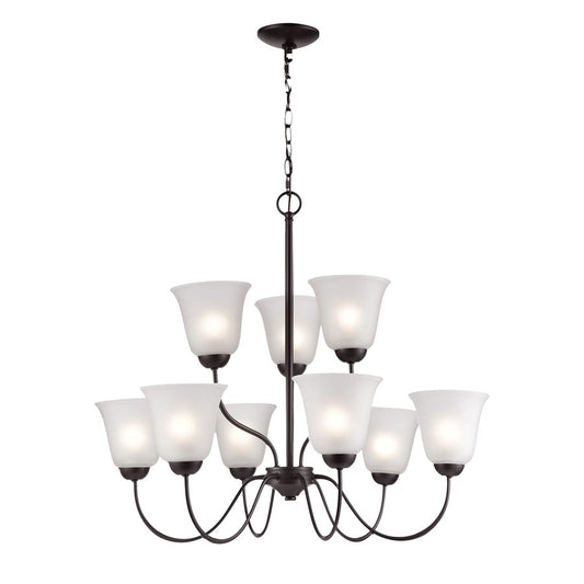 Atlas Lighting Conway 26in 9-Light Chandelier | Traditional Oil Rubbed Bronze and White Frosted Glass | Dining Room & Living Room | Model CL11136-BZ