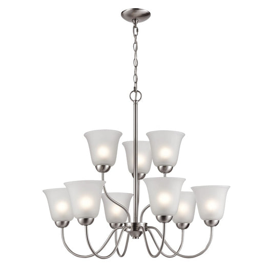 Atlas Lighting Conway 26in 9-Light Chandelier | Traditional Brushed Nickel and White Frosted Glass | Dining Room & Foyer | Model CL11136-NK