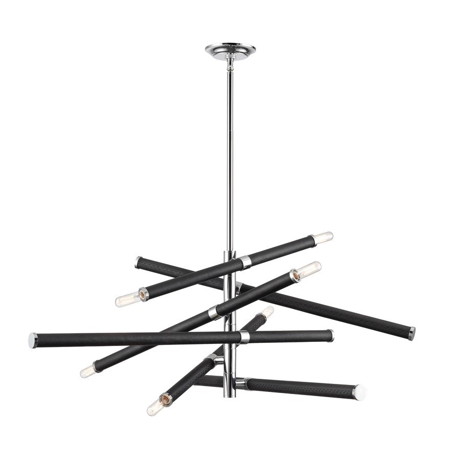 Atlas Lighting Crosspiece 39in 6-Light Chandelier | Transitional Black Fabric and Polished Nickel Metal | Dining Room & Living | Model CL11139-BK