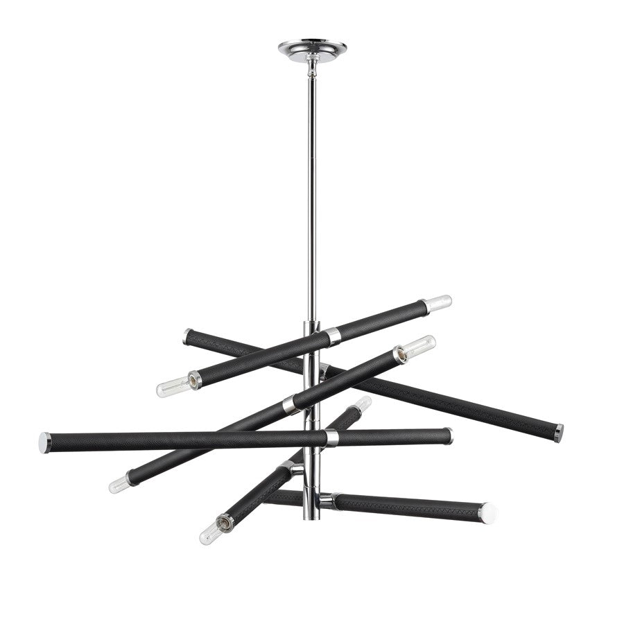 Atlas Lighting Crosspiece 39in 6-Light Chandelier | Transitional Black Fabric and Polished Nickel Metal | Dining Room & Living | Model CL11139-BK
