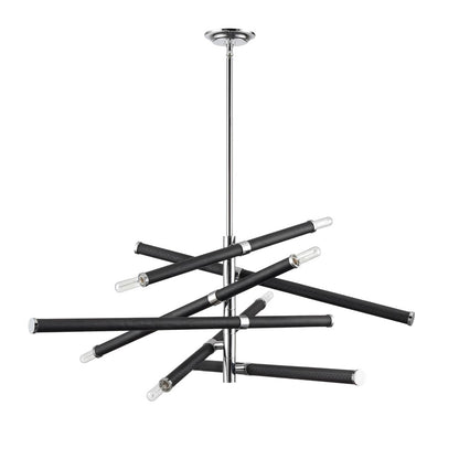 Atlas Lighting Crosspiece 39in 6-Light Chandelier | Transitional Black Fabric and Polished Nickel Metal | Dining Room & Living | Model CL11139-BK