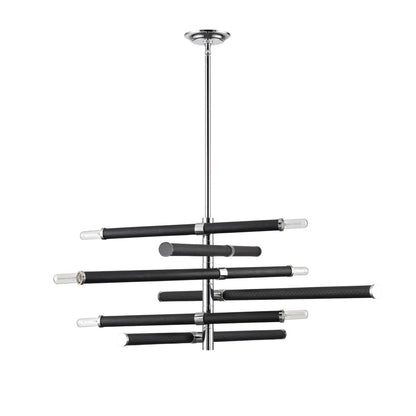 Atlas Lighting Crosspiece 39in 6-Light Chandelier | Transitional Black Fabric and Polished Nickel Metal | Dining Room & Living | Model CL11139-BK
