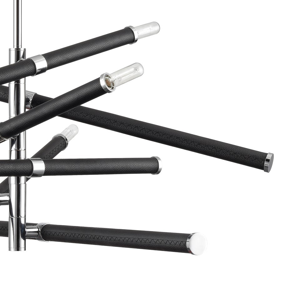 Atlas Lighting Crosspiece 39in 6-Light Chandelier | Transitional Black Fabric and Polished Nickel Metal | Dining Room & Living | Model CL11139-BK