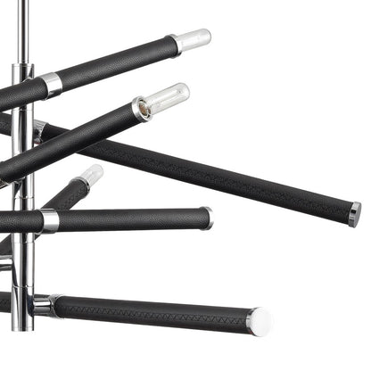 Atlas Lighting Crosspiece 39in 6-Light Chandelier | Transitional Black Fabric and Polished Nickel Metal | Dining Room & Living | Model CL11139-BK