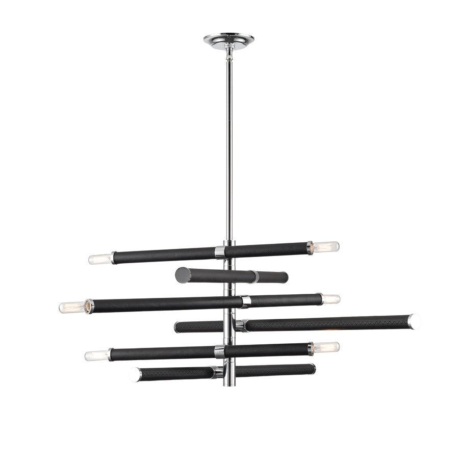 Atlas Lighting Crosspiece 39in 6-Light Chandelier | Transitional Black Fabric and Polished Nickel Metal | Dining Room & Living | Model CL11139-BK
