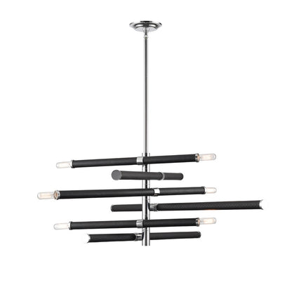Atlas Lighting Crosspiece 39in 6-Light Chandelier | Transitional Black Fabric and Polished Nickel Metal | Dining Room & Living | Model CL11139-BK