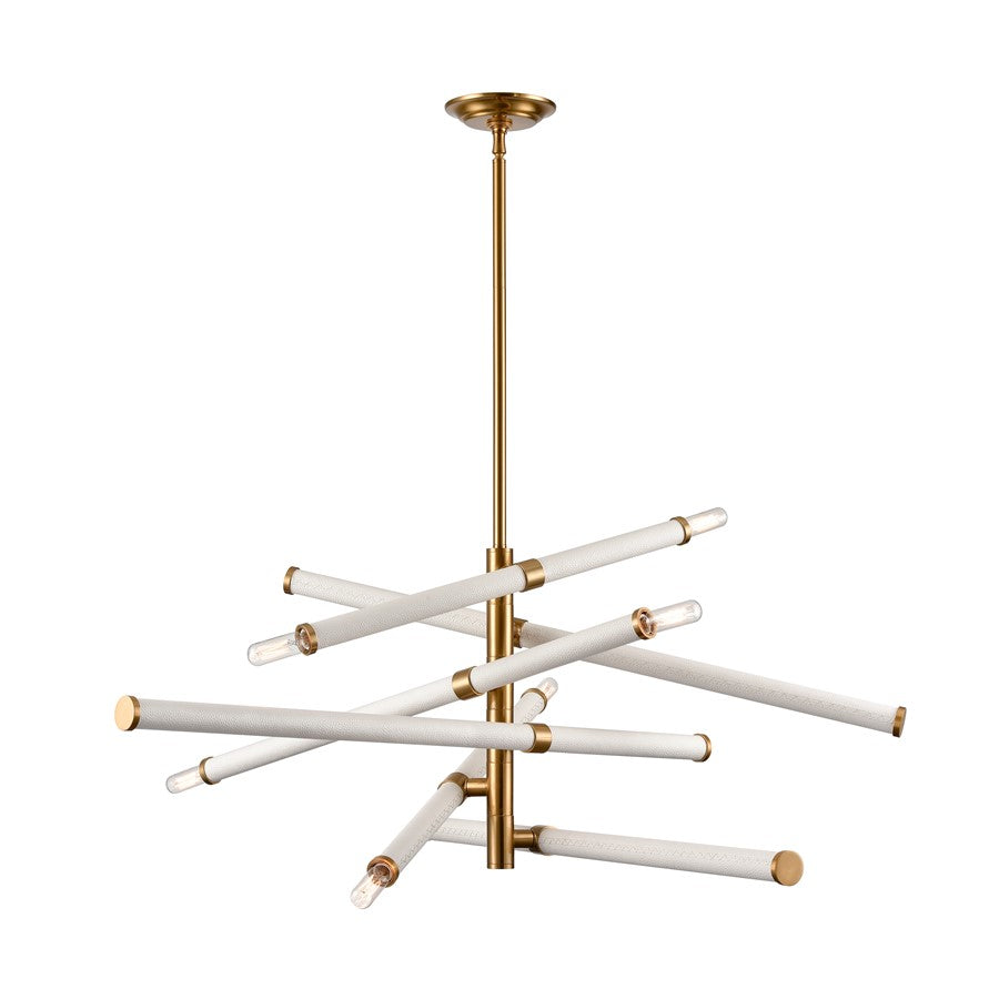 Atlas Lighting Crosspiece 39in 6-Light Chandelier | Transitional White Fabric and Satin Brass Metal | Dining Room & Living Room | Model CL11139-WH