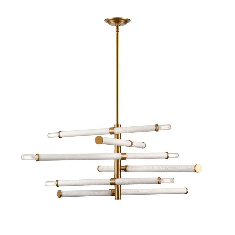 Atlas Lighting Crosspiece 39in 6-Light Chandelier | Transitional White Fabric and Satin Brass Metal | Dining Room & Living Room | Model CL11139-WH