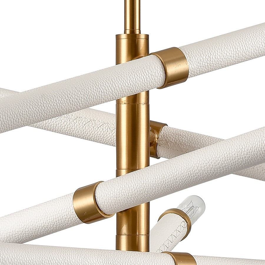 Atlas Lighting Crosspiece 39in 6-Light Chandelier | Transitional White Fabric and Satin Brass Metal | Dining Room & Living Room | Model CL11139-WH