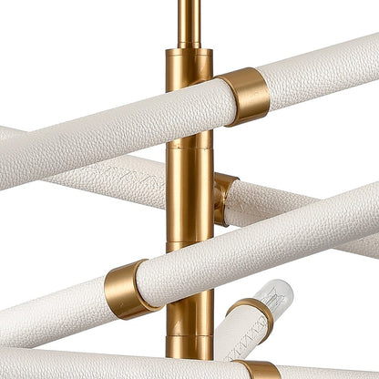 Atlas Lighting Crosspiece 39in 6-Light Chandelier | Transitional White Fabric and Satin Brass Metal | Dining Room & Living Room | Model CL11139-WH