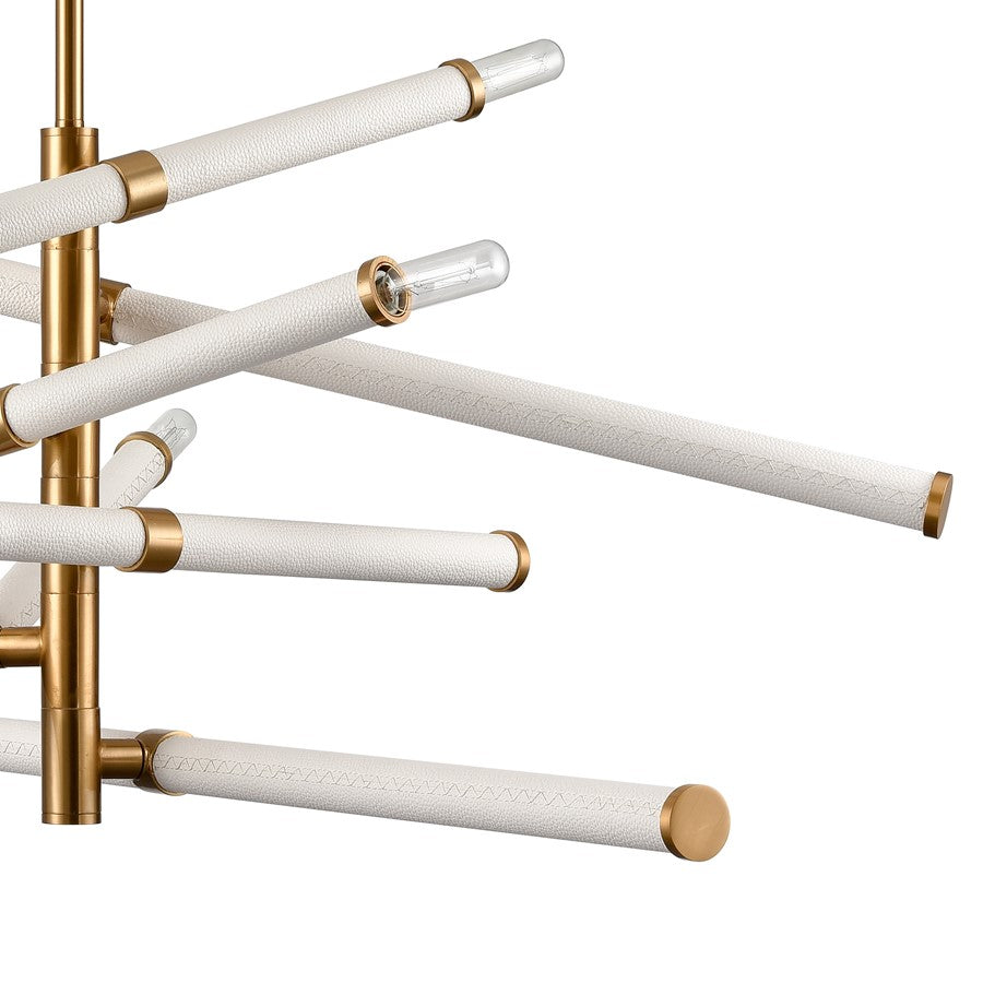 Atlas Lighting Crosspiece 39in 6-Light Chandelier | Transitional White Fabric and Satin Brass Metal | Dining Room & Living Room | Model CL11139-WH
