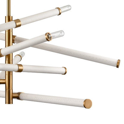 Atlas Lighting Crosspiece 39in 6-Light Chandelier | Transitional White Fabric and Satin Brass Metal | Dining Room & Living Room | Model CL11139-WH