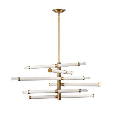 Atlas Lighting Crosspiece 39in 6-Light Chandelier | Transitional White Fabric and Satin Brass Metal | Dining Room & Living Room | Model CL11139-WH