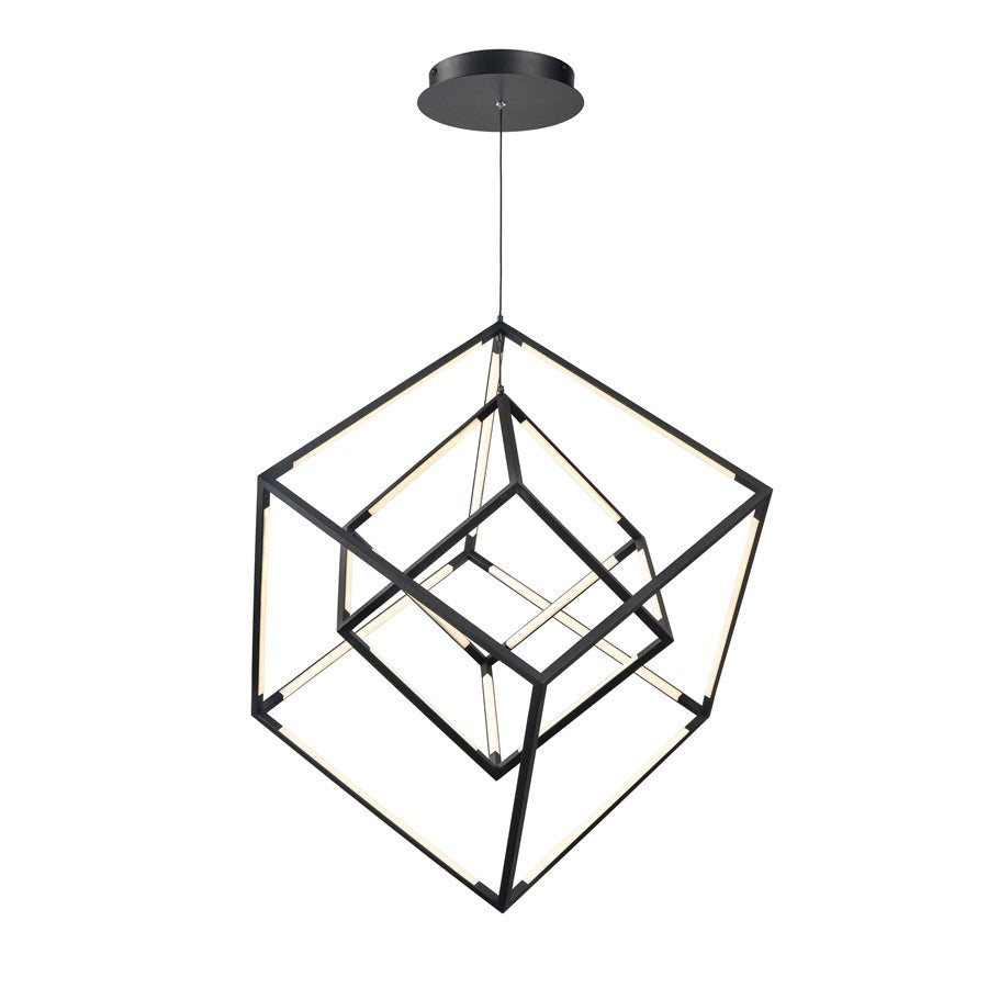 Atlas Lighting Cube Squared 17.75in LED Chandelier | Modern Matte Black | Dining Room & Living Room | 17.75 x 17.75 x 30.5 in | Model CL11143-BK