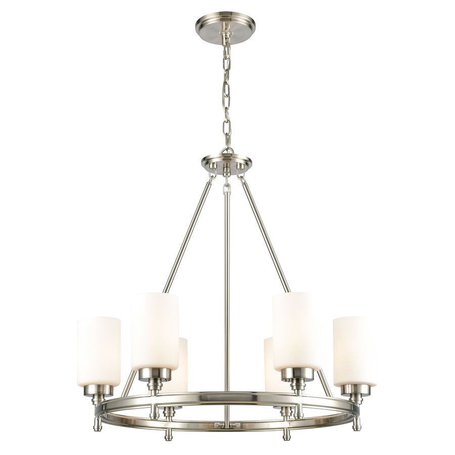Atlas Lighting Dawson 25in 6-Light Chandelier | Transitional Satin Nickel and White Frosted Glass | Dining Room & Living Room | Model CL11144-NK