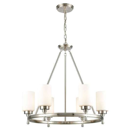 Atlas Lighting Dawson 25in 6-Light Chandelier | Transitional Satin Nickel and White Frosted Glass | Dining Room & Living Room | Model CL11144-NK