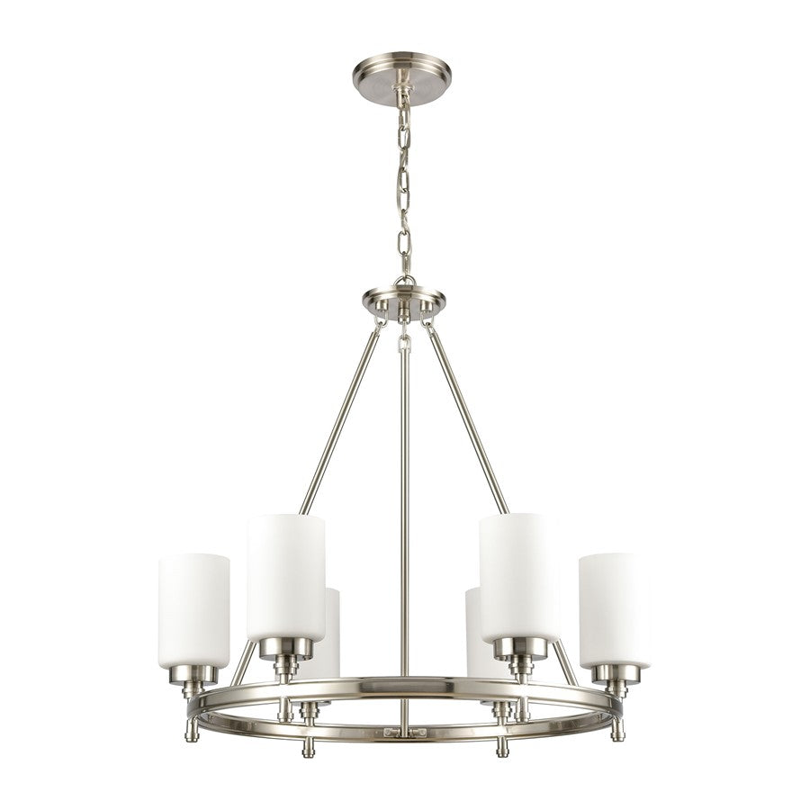 Atlas Lighting Dawson 25in 6-Light Chandelier | Transitional Satin Nickel and White Frosted Glass | Dining Room & Living Room | Model CL11144-NK