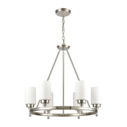 Atlas Lighting Dawson 25in 6-Light Chandelier | Transitional Satin Nickel and White Frosted Glass | Dining Room & Living Room | Model CL11144-NK