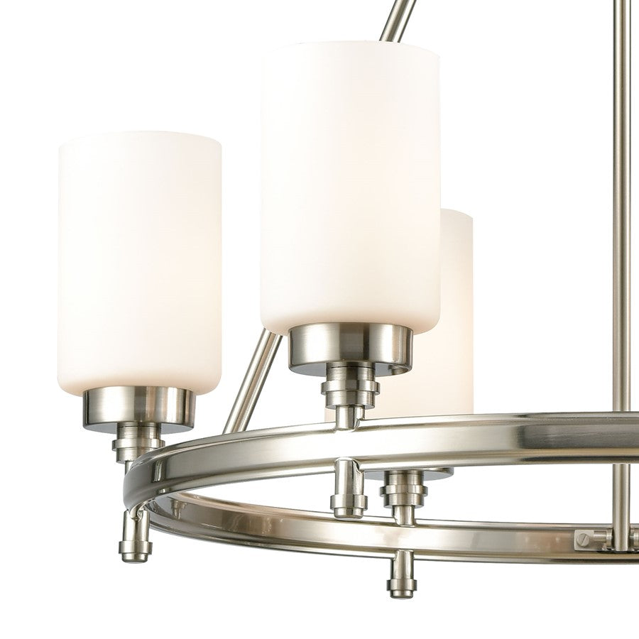 Atlas Lighting Dawson 25in 6-Light Chandelier | Transitional Satin Nickel and White Frosted Glass | Dining Room & Living Room | Model CL11144-NK