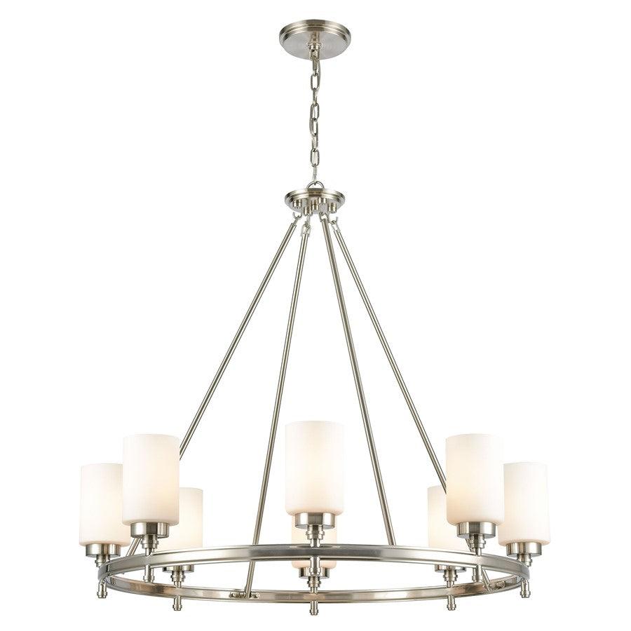 Atlas Lighting Dawson 33in 8-Light Chandelier | Transitional Satin Nickel and White Frosted Glass | Dining Room & Living Room | Model CL11145-NK