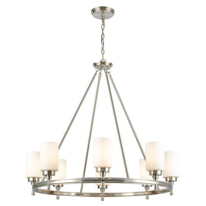 Atlas Lighting Dawson 33in 8-Light Chandelier | Transitional Satin Nickel and White Frosted Glass | Dining Room & Living Room | Model CL11145-NK