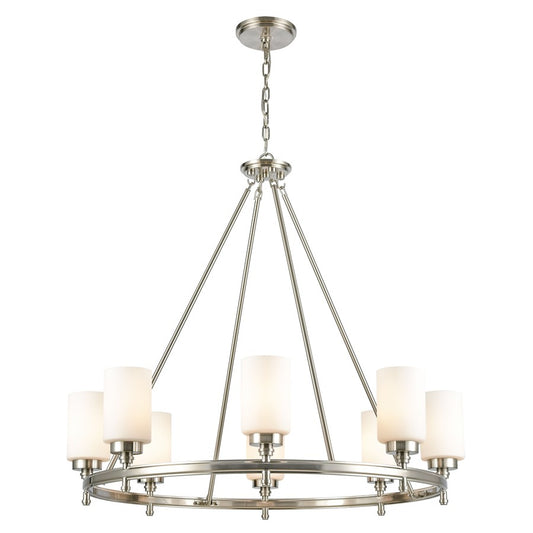 Atlas Lighting Dawson 33in 8-Light Chandelier | Transitional Satin Nickel and White Frosted Glass | Dining Room & Living Room | Model CL11145-NK