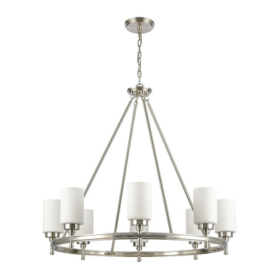 Atlas Lighting Dawson 33in 8-Light Chandelier | Transitional Satin Nickel and White Frosted Glass | Dining Room & Living Room | Model CL11145-NK
