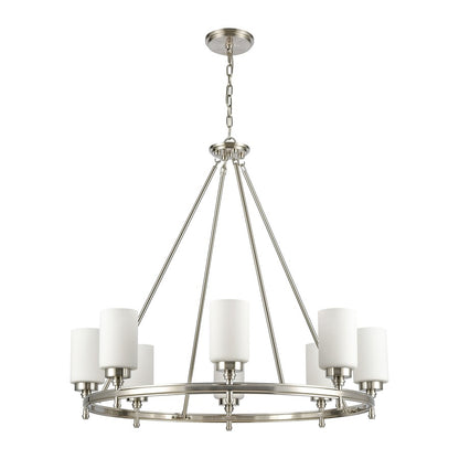 Atlas Lighting Dawson 33in 8-Light Chandelier | Transitional Satin Nickel and White Frosted Glass | Dining Room & Living Room | Model CL11145-NK