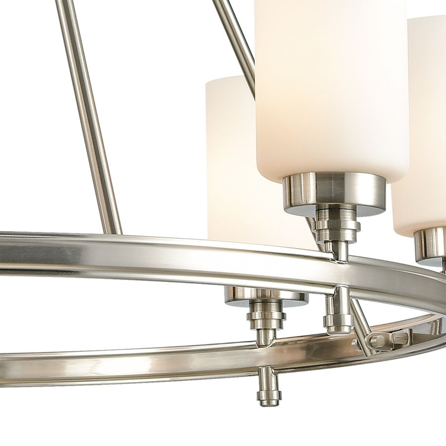 Atlas Lighting Dawson 33in 8-Light Chandelier | Transitional Satin Nickel and White Frosted Glass | Dining Room & Living Room | Model CL11145-NK
