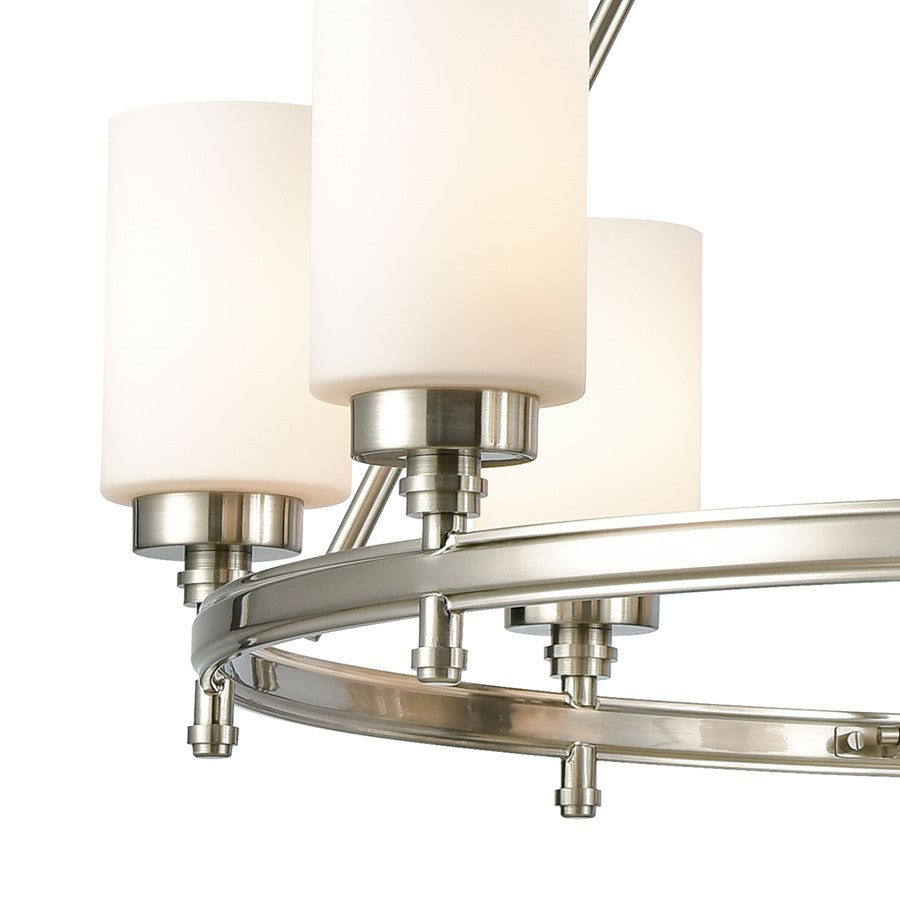 Atlas Lighting Dawson 33in 8-Light Chandelier | Transitional Satin Nickel and White Frosted Glass | Dining Room & Living Room | Model CL11145-NK