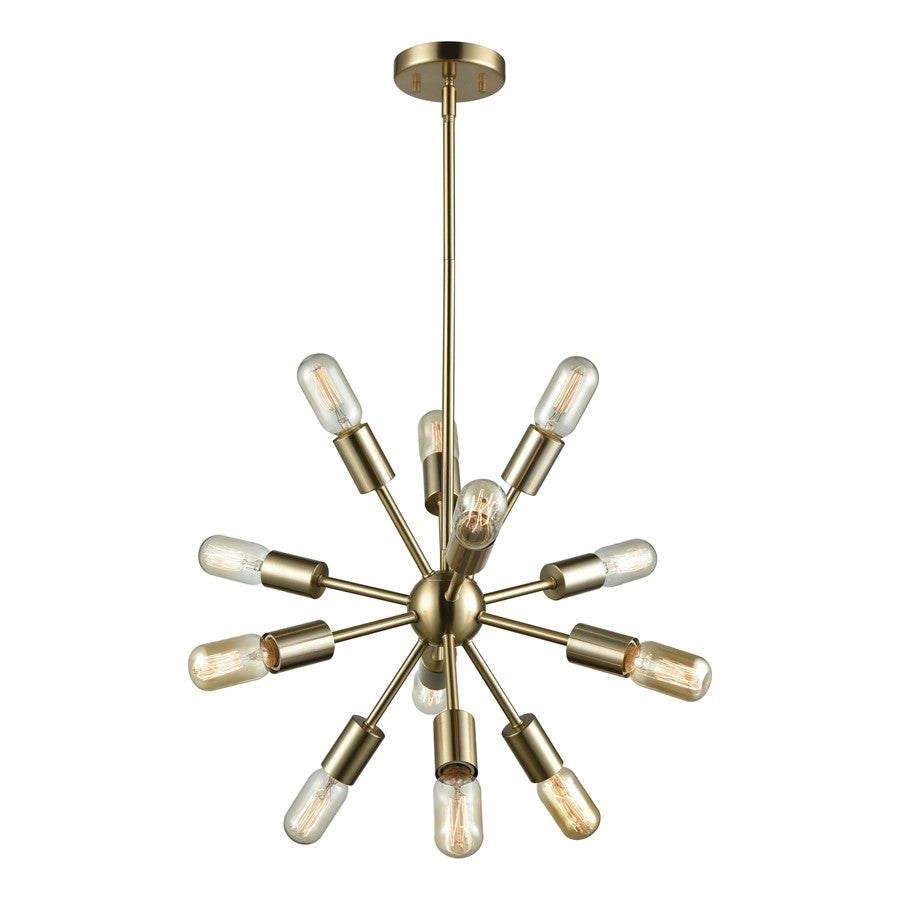 Atlas Lighting Delphine 16in 12-Light Chandelier | Modern Satin Brass Starburst | Dining Room & Living Room | 16 x 16 x 16 in | Model CL11146-BS