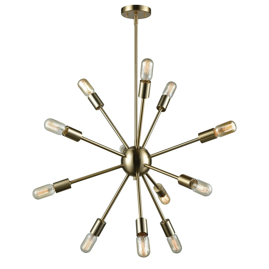 Atlas Lighting Delphine 27in 12-Light Chandelier | Modern Contemporary Satin Brass Metal | Dining Room & Living Room | Model CL11147-BS
